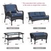 5-Person Rattan Patio Conversation Sets for Garden Backyard, Navy Blue