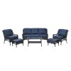 5-Person Rattan Patio Conversation Sets for Garden Backyard, Navy Blue