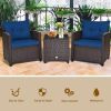 3 Pieces Rattan Patio Furniture Set with Washable Cushion