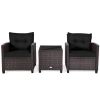 3 Pieces Rattan Patio Furniture Set with Washable Cushion